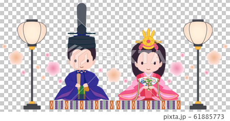 可愛い雛人形　ぼんぼり　花　青 61885773