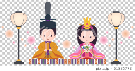 可愛い雛人形　ぼんぼり　花　黄 61885778