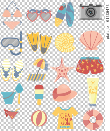 The set of a beach accessory in a playful theme. Vector-format, can use in any advertisement or brochure. The set of a beach accessory in a playful theme. Vector-format, can use in any advertisement or brochure. 61886478