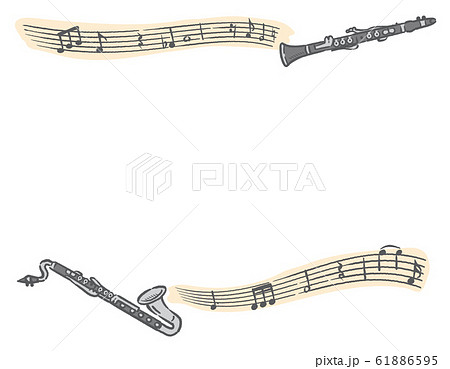 木管楽器と音符 楽譜がテーマのフレーム素材のイラスト素材