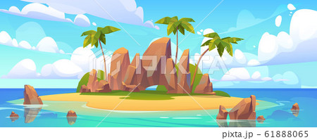 Island in ocean, uninhabited isle with sandy beach 61888065