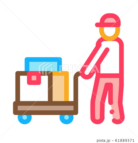 Courier with Trolley on Wheels Icon Vector Outline Illustration 61889371