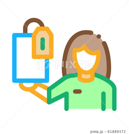 Woman with Gift and Label Icon Vector Outline Illustration 61889372