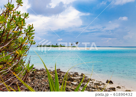 Maldive Islands Sand Beach Sunset Cloudy Sky View Maldive Islands Sand Beach Sunset Cloudy Sky View 61890432