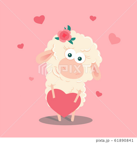 Cute cartoon sheep with a heart. Vector illustration Cute cartoon sheep with a heart. Vector illustration 61890841