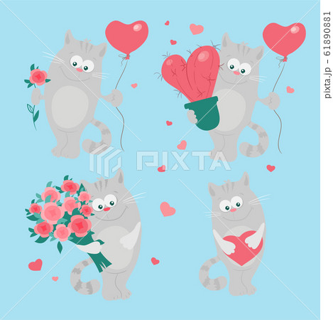 Cute cartoon cats set for St. Valentine's Day. Vector illustration Cute cartoon cats set for St. Valentine's Day. Vector illustration 61890881