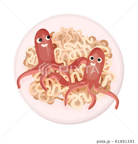 Food for Kids Arranged in Shape of Octopus Top View Vector Illustration Food for Kids Arranged in Shape of Octopus Top View Vector Illustration 61891393