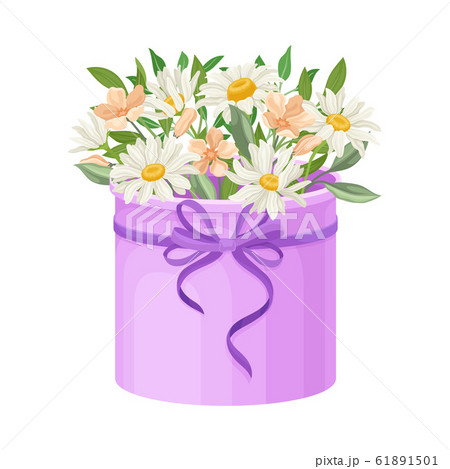 Floral Arrangement with Camomile in Box Vector Illustration 61891501
