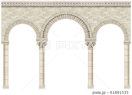 Ancient arcade of stone columns castle wall 61891535
