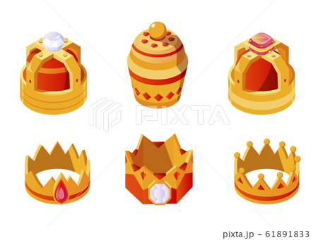 Isometric golden king or queen crown set with gems 61891833