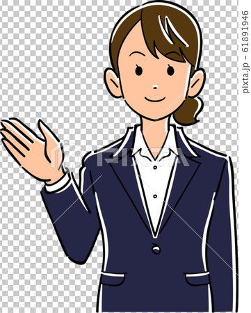 女商人上半身用手掌向右轉 61891946