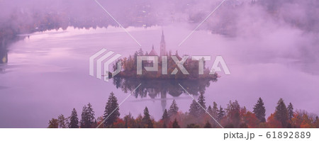 Bled, Slovenia view with church 61892889