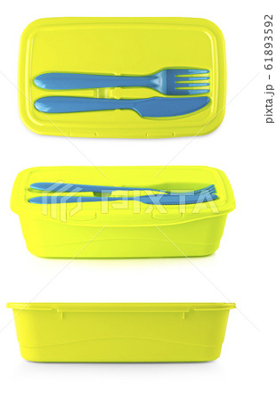green Plastic food container with knife and fork green Plastic food container with knife and fork 61893592