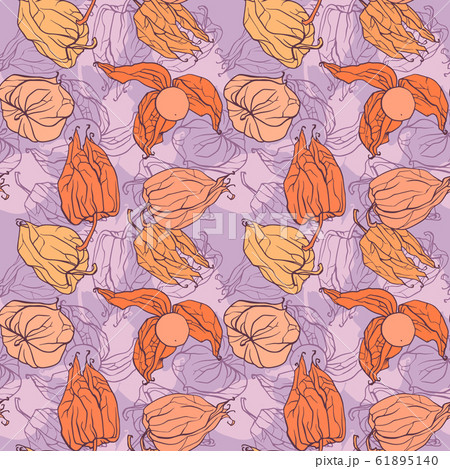 Decorative winter cherry pattern. Vector seamless background.  61895140