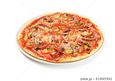 Pizza with ham, mushrooms, pepper and cucumber 61895992