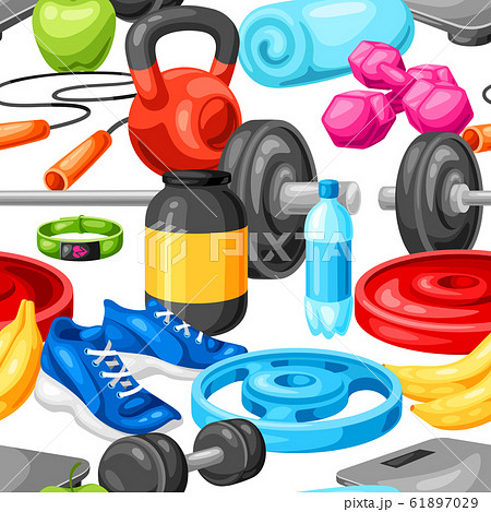 Seamless pattern with fitness equipment. 61897029