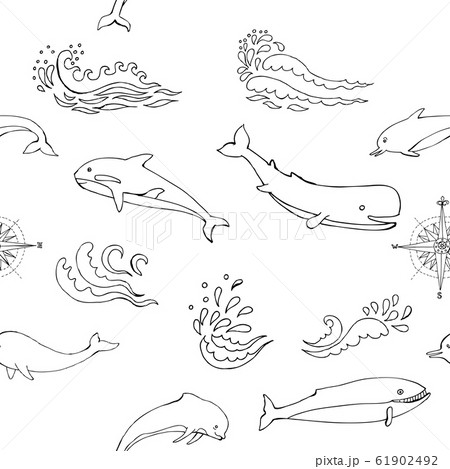 Nautica seamless pattern with sea animals and waves 61902492