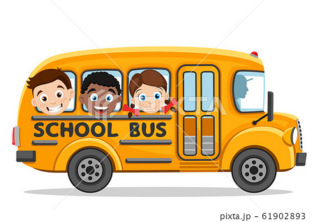 Children Ride In A Yellow School Bus On A Whiteのイラスト素材