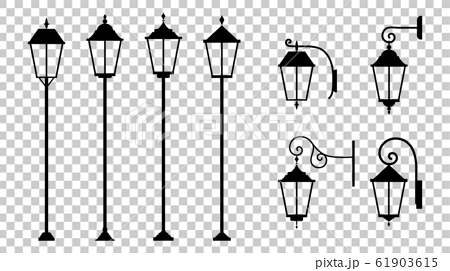 街灯と門灯のイラストセット シルエットのイラスト素材