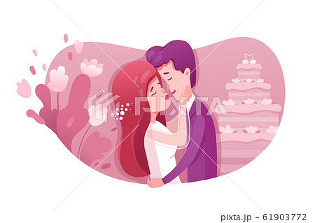 Bride and groom kissing flat illustration Bride and groom kissing flat illustration 61903772