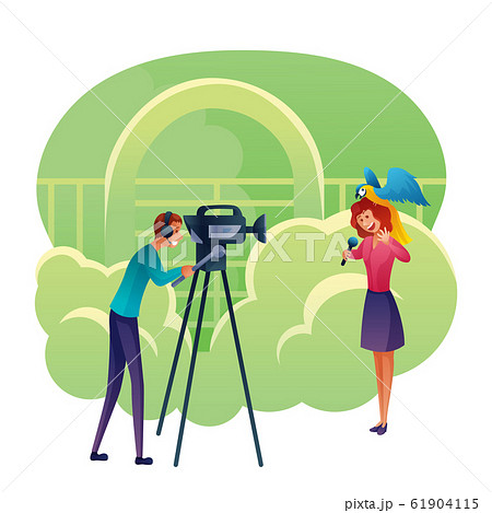 Journalist reports about zoo flat illustration Journalist reports about zoo flat illustration 61904115