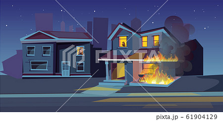 Two-storey house on fire vector illustration Two-storey house on fire vector illustration 61904129