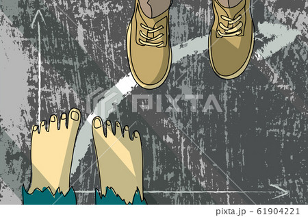 Abstract beggar man turns into rich businessman top view Abstract beggar man turns into rich businessman top view 61904221