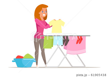 Housewife drying clean clothes flat illustration Housewife drying clean clothes flat illustration 61905438