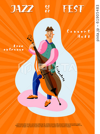 Jazz Fest leaflet template. Double bass player cartoon character Jazz Fest leaflet template. Double bass player cartoon character 61905483