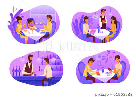 People eating at restaurant illustrations set isolated on white background People eating at restaurant illustrations set isolated on white background 61905538
