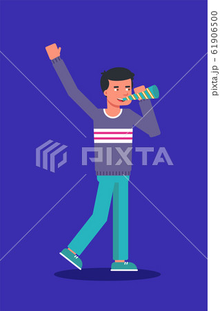 Man with party horn flat vector illustration 61906500