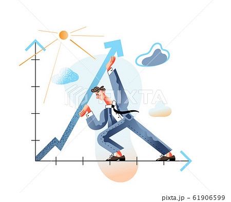 Increase profitability flat vector illustration. Income enhancing, revenue augmenting metaphor. Businessman raising arrow up cartoon character. Finance, business strategy, company growth concept. Increase profitability flat vector illustration. Income enhancing, revenue augmenting metaphor. Businessman raising arrow up cartoon character. Finance, business strategy, company growth concept. 61906599