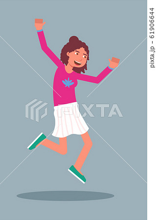 Happy woman jumping flat character 61906644
