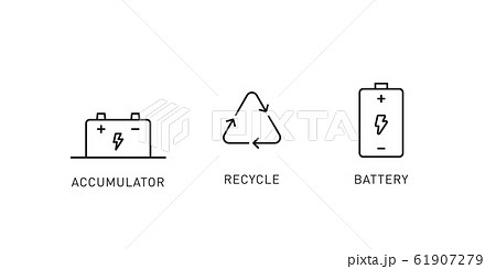 Recycle accumulator, battery thin line icons. Design element for renewable energy, green technology. Vector illustration. Recycle accumulator, battery thin line icons. Design element for renewable energy, green technology. Vector illustration. 61907279