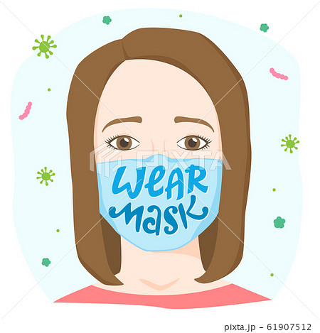 Wear mask lettering, worried woman wearing medical 61907512