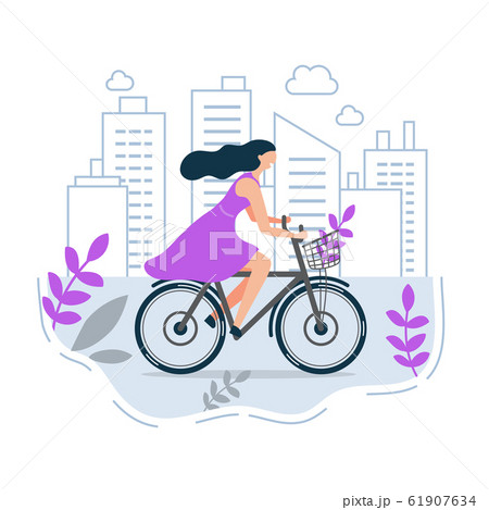 woman riding a bike in the city 61907634