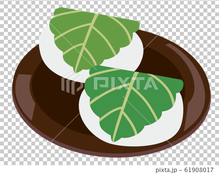 お皿にのった2つの柏餅のイラストのイラスト素材