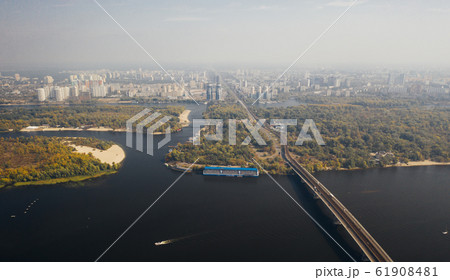 Flight over the Bridge in Kiev. Aerial photography Flight over the Bridge in Kiev. Aerial photography 61908481