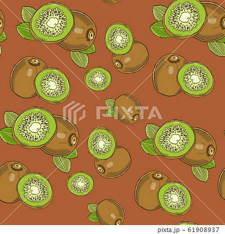 Colored seamless pattern with kiwi and slices in vintage style Colored seamless pattern with kiwi and slices in vintage style 61908937