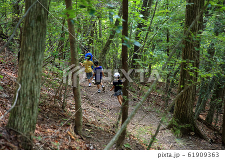 ハイキングする小学生 61909363