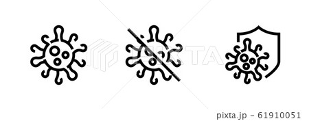 Danger Microbe or Virus editable line vector icons. Stop, Shield and Coronavirus set 61910051
