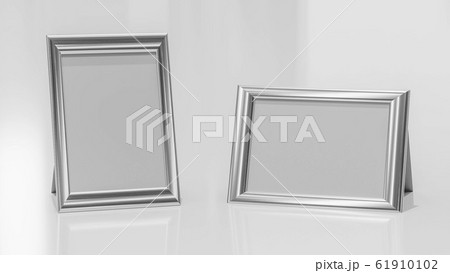Multiple shiny metal picture frames to add your content on a white glossy underground 3d illustration render Multiple shiny metal picture frames to add your content on a white glossy underground 3d illustration render 61910102