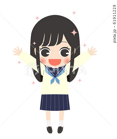 バンザイする女の子のイラスト素材