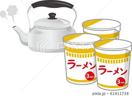 カップラーメンとやかんのイメージイラストのイラスト素材