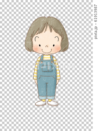 女の子 全身正面 直立 (茶線) 女の子 全身正面 直立 (茶線) 61913987