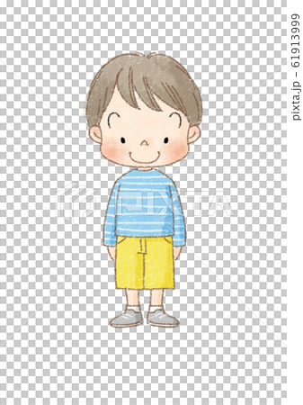 Boy whole body front upright (brown line) - Stock Illustration ...