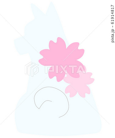 ふりかえり犬シルエット桜 白色 のイラスト素材 ふりかえり犬シルエット桜 白色 のイラスト素材