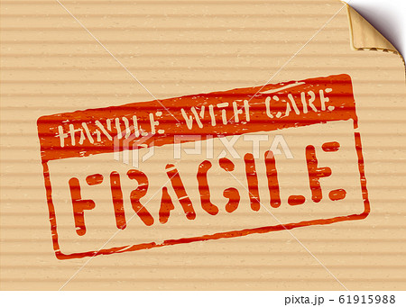 Fragile sign on cardboard box for logistics or cargo. Grunge Vector illustration with bent carton 61915988