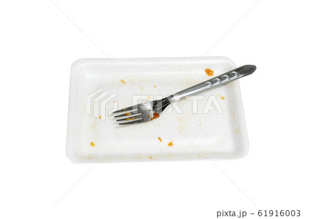 Stainless steel fork with plastic plate on white 61916003