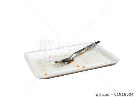 Stainless steel fork with plastic plate on white 61916004